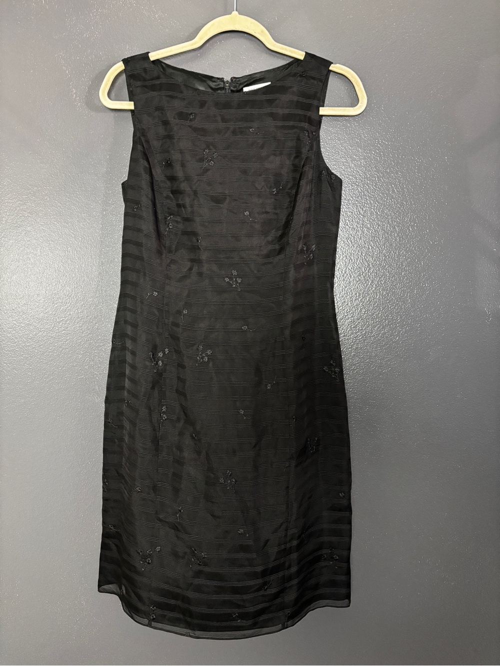 Vintage 90s 100% Silk Embroidered Black Sheath Dress | Size 6